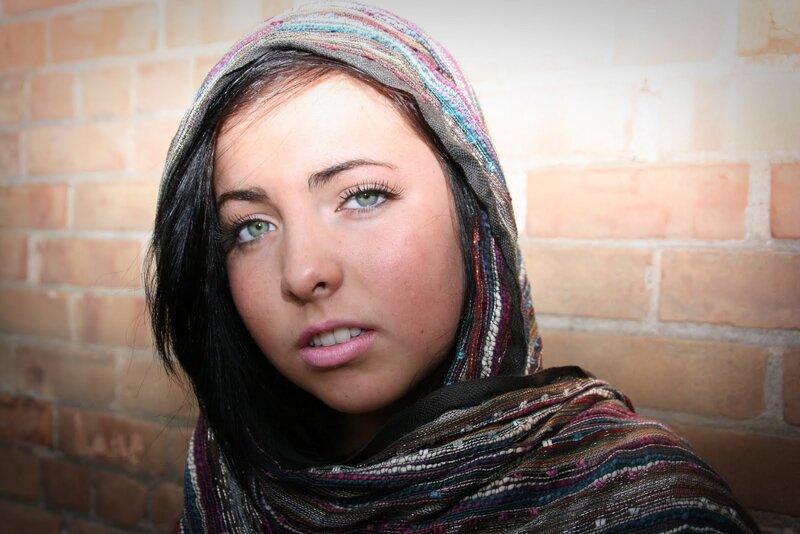 woman with colorful headscarf