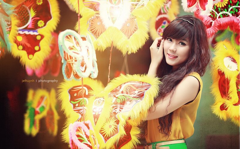Woman with colorful lanterns
