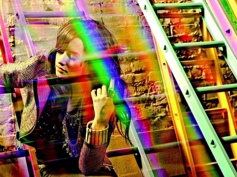 woman with colorful light effects