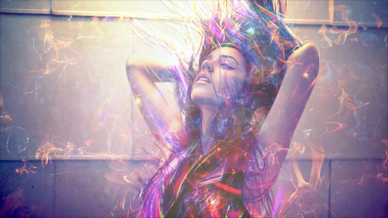 woman with colorful light effects