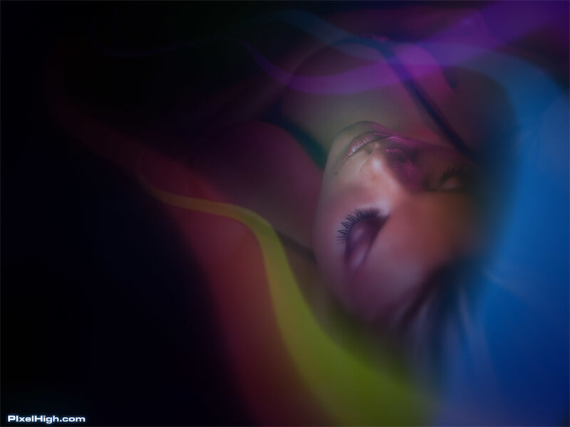 woman with colorful light effects