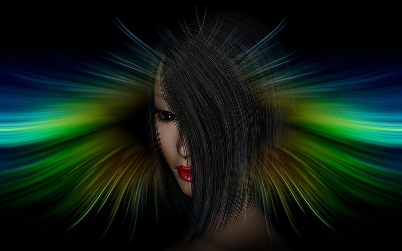 woman with colorful light effects