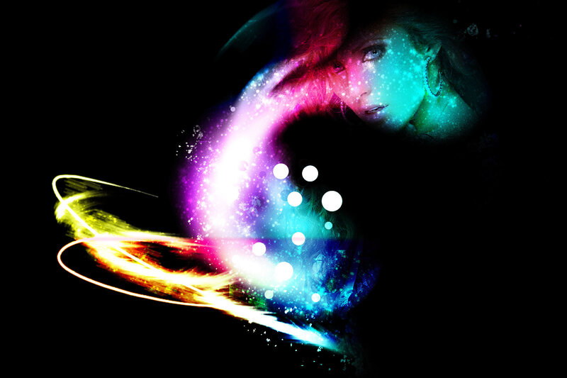 Woman with Colorful Light Effects — Black