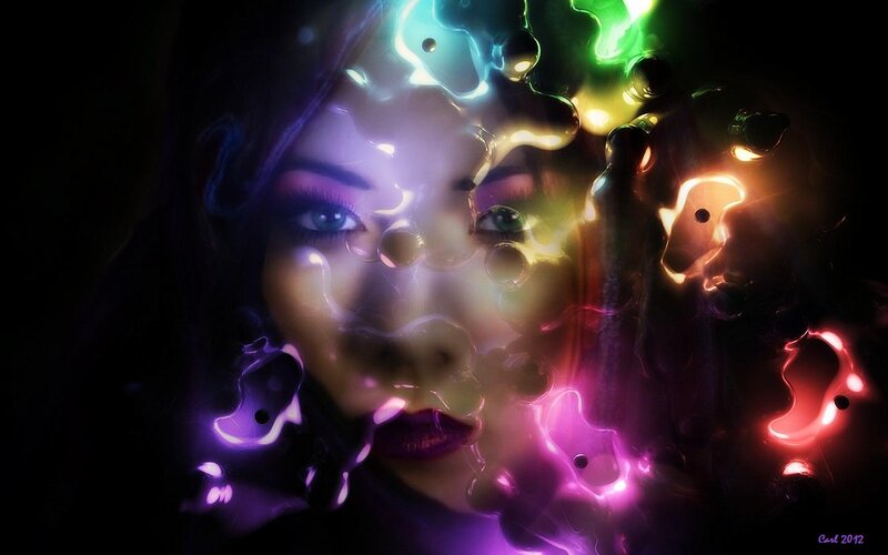 Woman with Colorful Light Effects — Purple