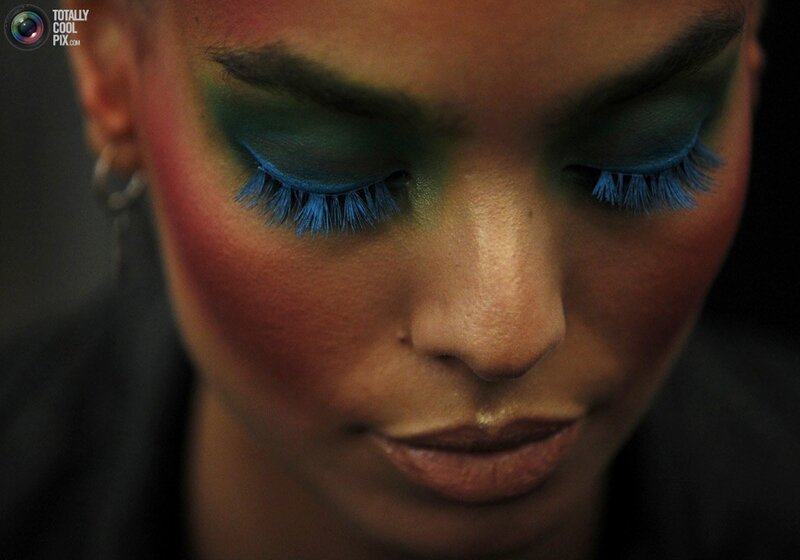 woman with colorful makeup