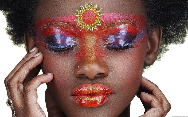 woman with colorful makeup
