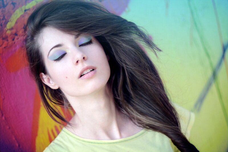 woman with colorful makeup