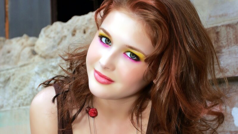 woman with colorful makeup