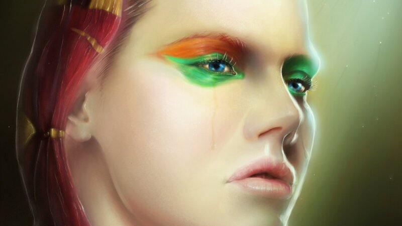 woman with colorful makeup