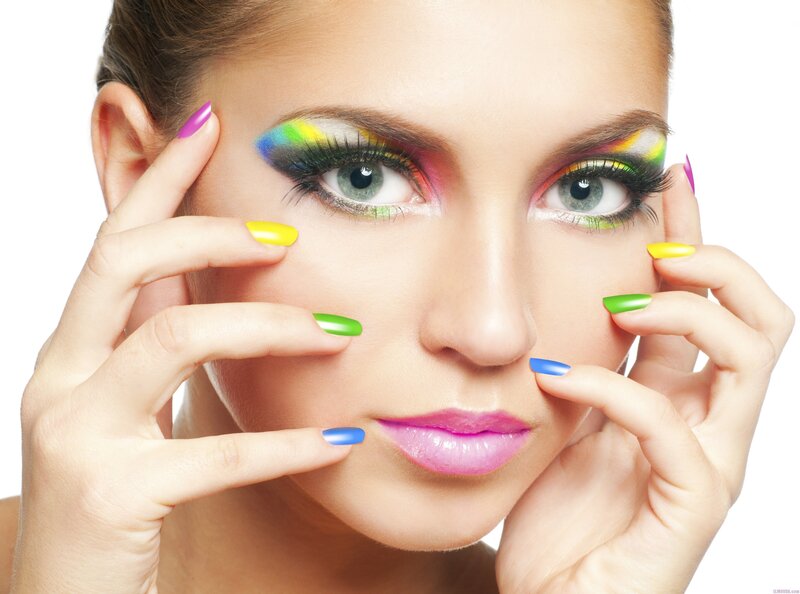 woman with colorful makeup