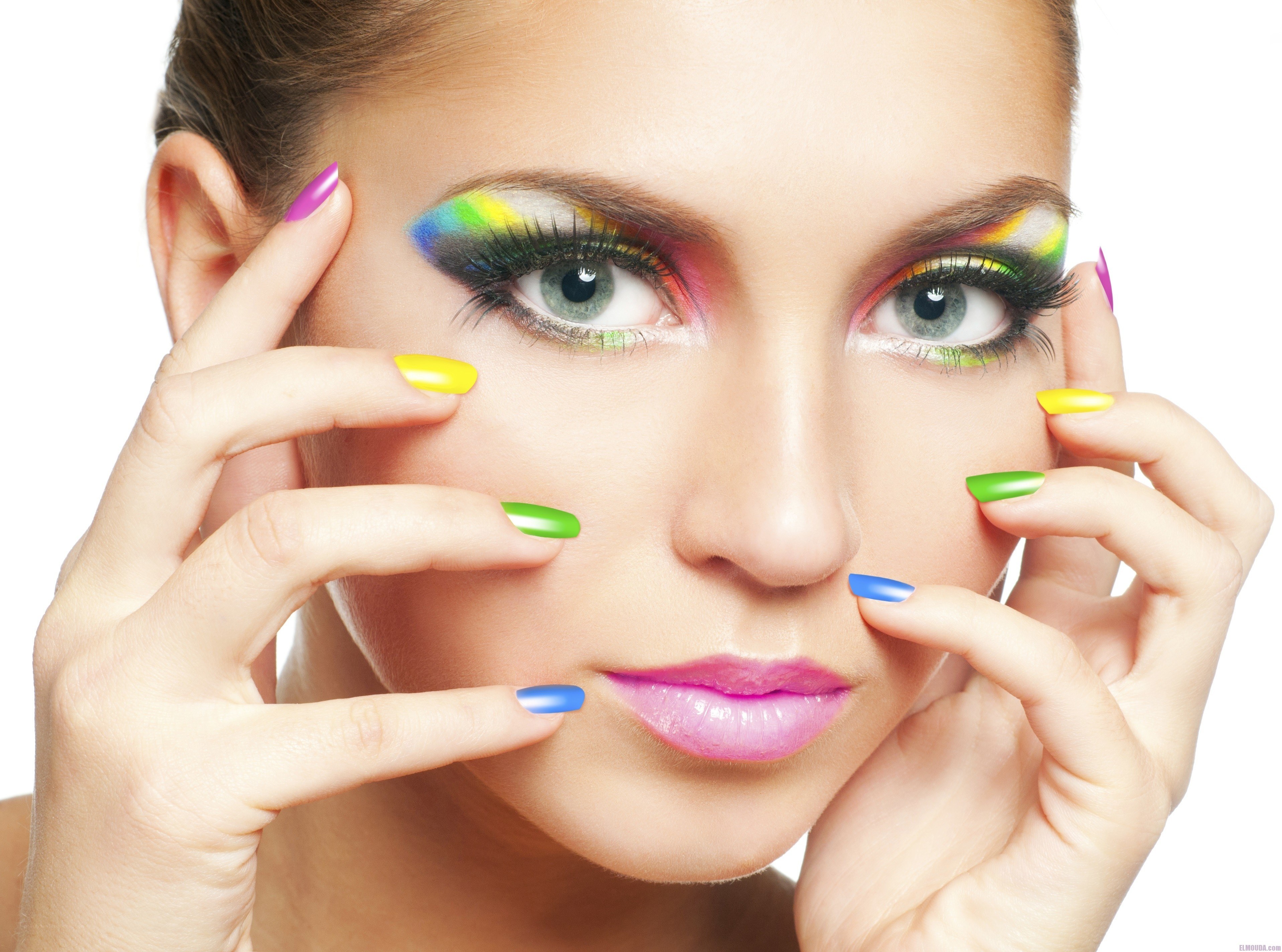 woman with colorful makeup