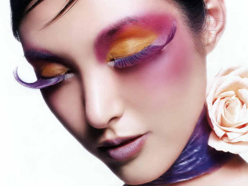 woman with colorful makeup