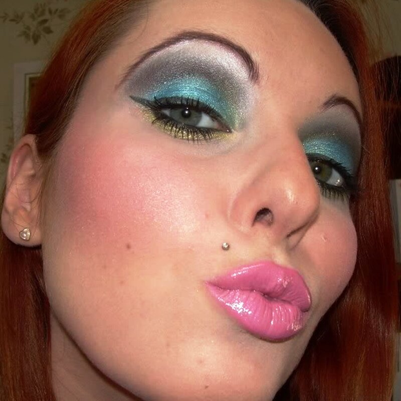 woman with colorful makeup