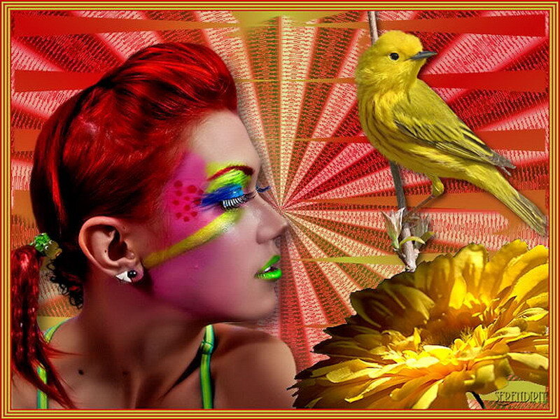woman with colorful makeup and bird