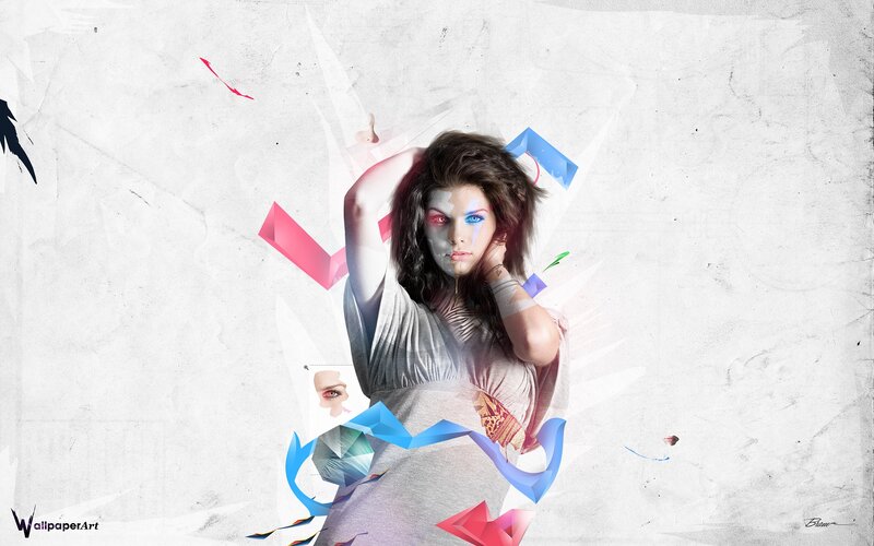 woman with colorful makeup and graphics