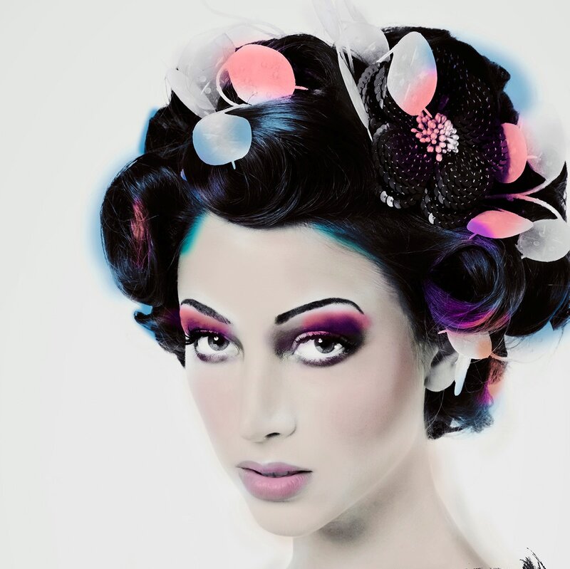Woman with Colorful Makeup — Black, Dramatic, Photograph, Hair
