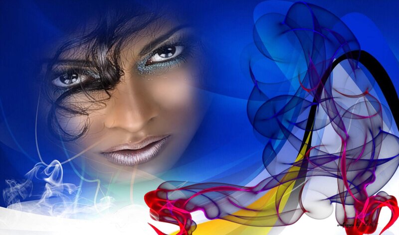 Woman with Colorful Makeup — Blue, Dramatic, Digital Art, Smoke