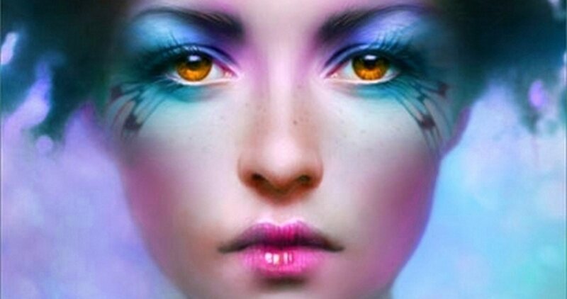 Woman with Colorful Makeup — Blue, Dramatic, Digital Art