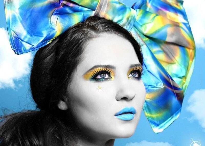 Woman with Colorful Makeup — Blue, Dramatic, Photograph, Bow