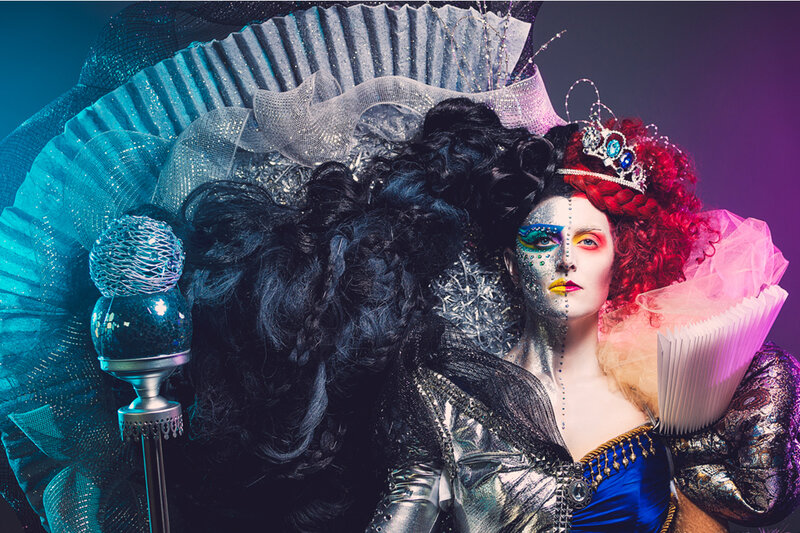 Woman with Colorful Makeup — Blue, Dramatic, Photograph, Costume