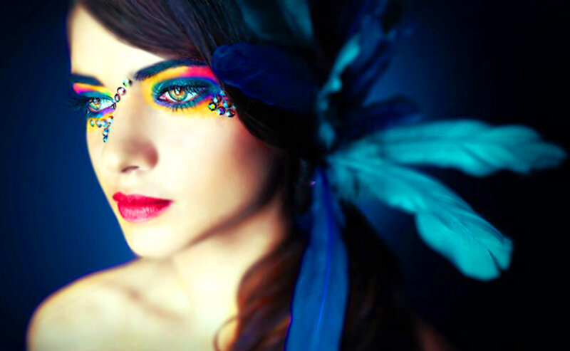 Woman with Colorful Makeup — Blue, Dramatic