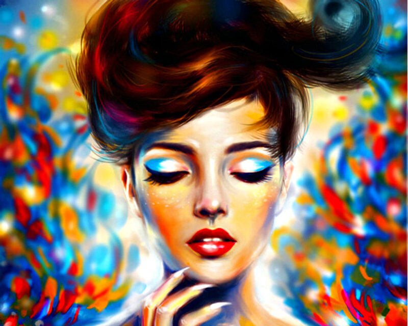 Woman with Colorful Makeup — Blue, Dreamy, Digital Art, Eyes