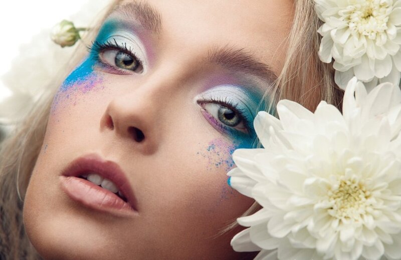 Woman with Colorful Makeup — Blue, Dreamy, Photograph