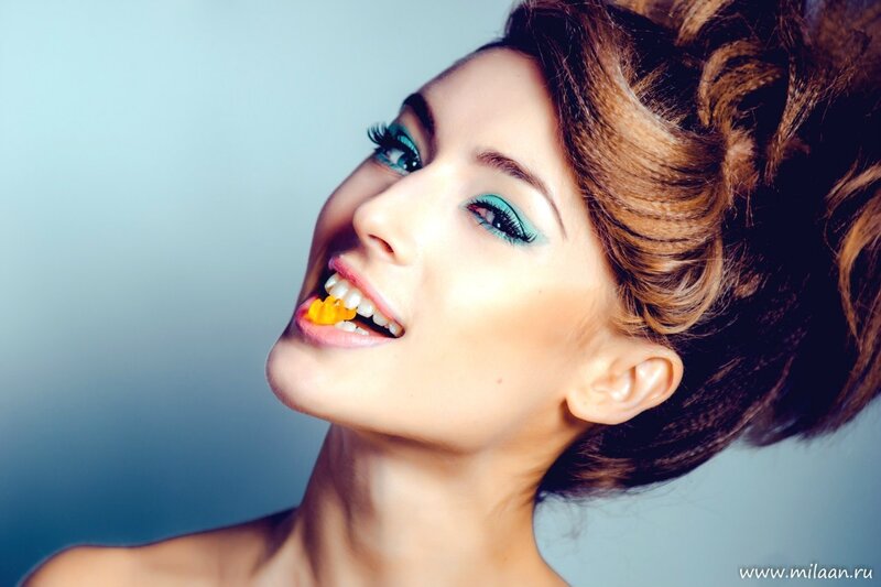 Woman with Colorful Makeup — Blue, Playful