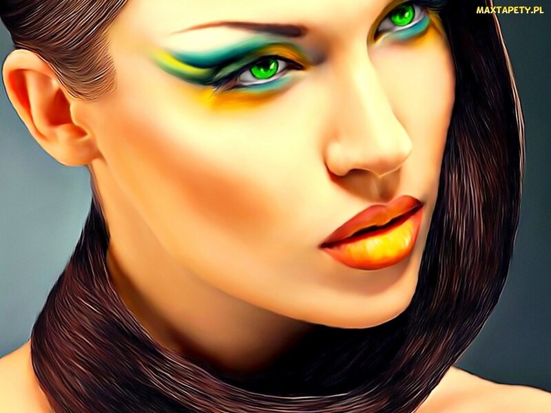 Woman with Colorful Makeup — Brown, Dramatic, Digital Art