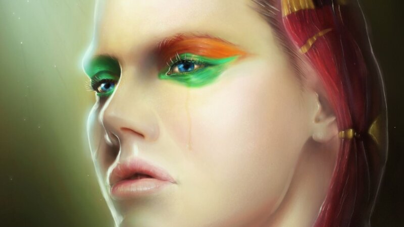 Woman with Colorful Makeup — Green, Dramatic, Digital Art