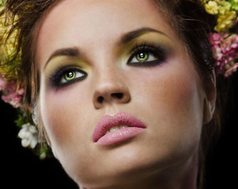Woman with Colorful Makeup — Green, Dramatic, Photograph