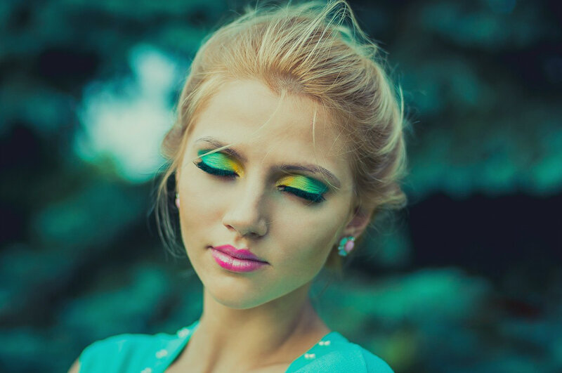 Woman with Colorful Makeup — Green, Dreamy, Photograph