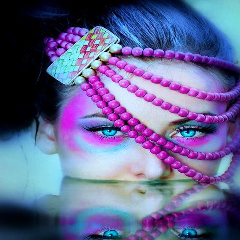 Woman with Colorful Makeup — Pink, Dramatic, Photograph, Beaded Headband