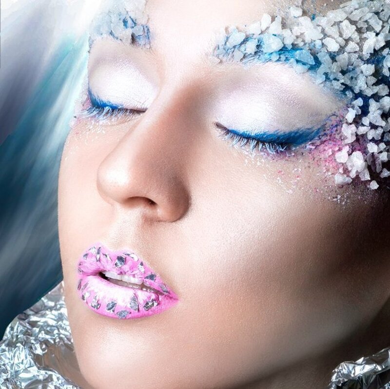 Woman with Colorful Makeup — Pink, Dramatic, Photograph, Crystals