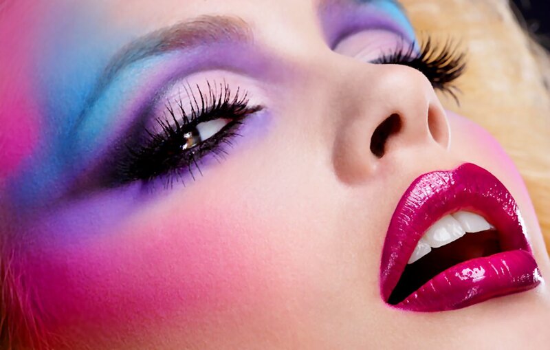 Woman with Colorful Makeup — Pink, Dramatic, Photograph, Eyes, Lips, Eyelashes