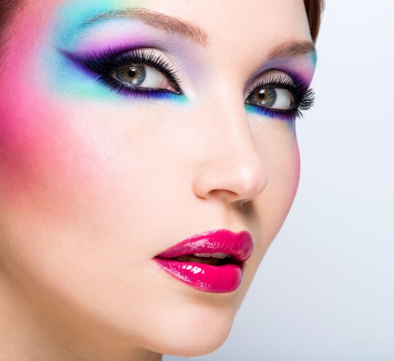 Woman with Colorful Makeup — Pink, Dramatic, Photograph, Eyes, Lips, Eyeshadow
