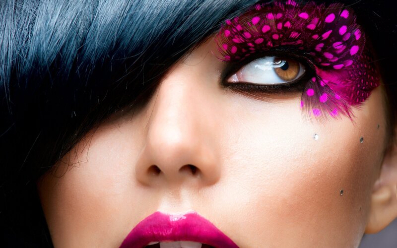 Woman with Colorful Makeup — Pink, Dramatic, Photograph, Feather