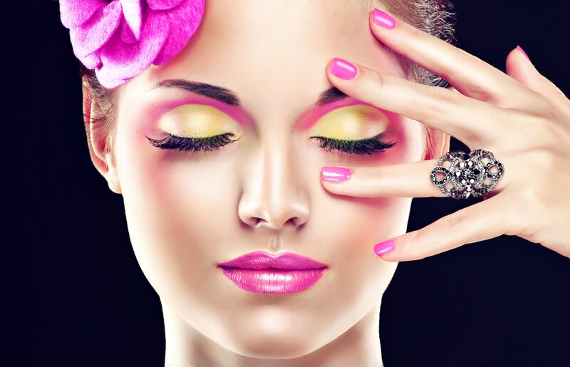 Woman with Colorful Makeup — Pink, Dramatic, Photograph, Flower