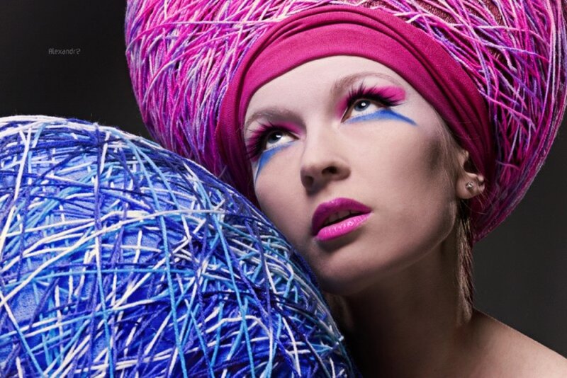 Woman with Colorful Makeup — Pink, Dramatic, Photograph, Headwrap