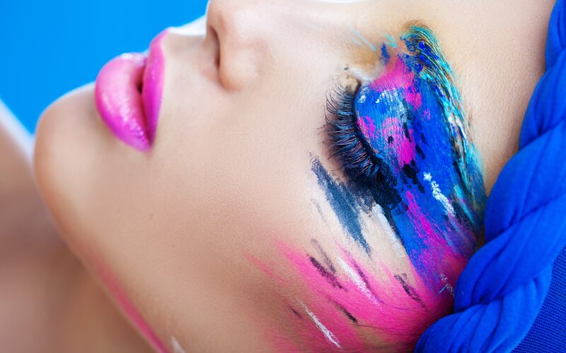 Woman with Colorful Makeup — Pink, Dramatic, Photograph, Lips