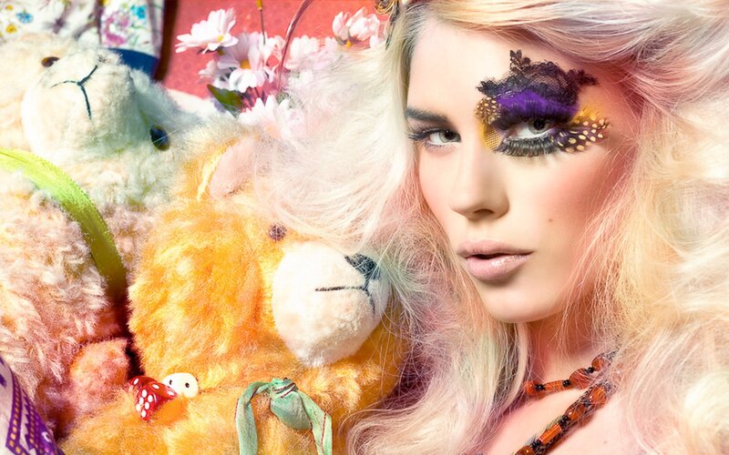 Woman with Colorful Makeup — Pink, Dramatic, Photograph, Stuffed Animals