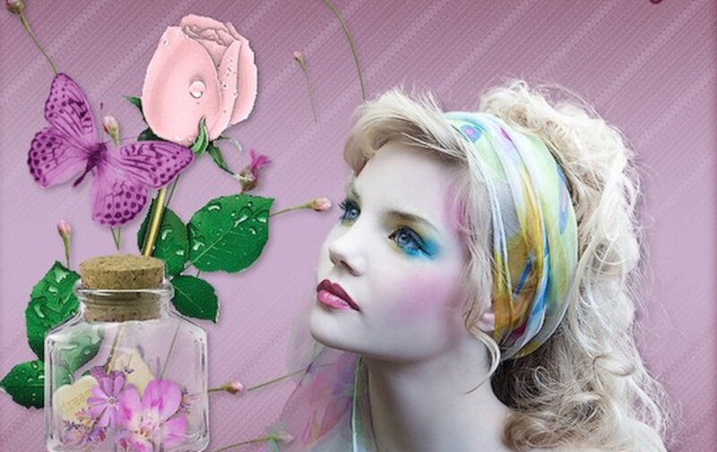 Woman with Colorful Makeup — Pink, Dreamy, Digital Art, Butterfly