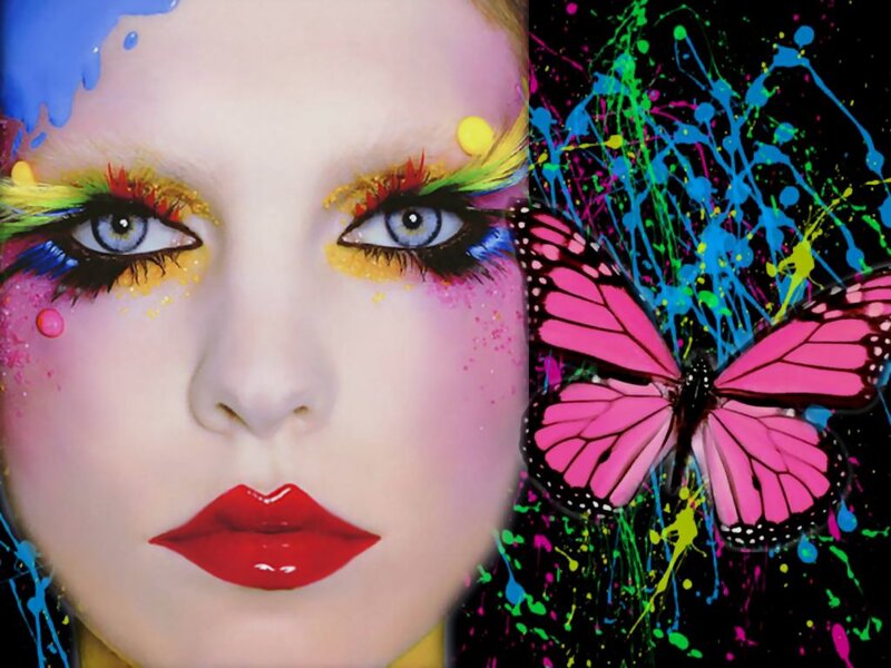 Woman with Colorful Makeup — Pink, Vibrant, Digital Art