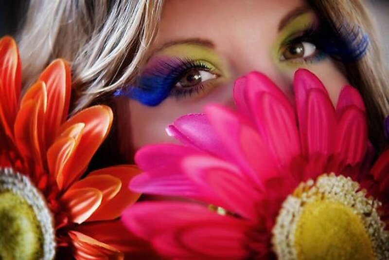 Woman with Colorful Makeup — Pink, Vibrant, Photograph