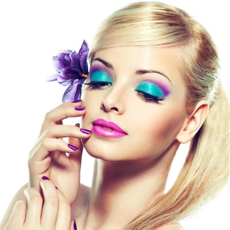 Woman with Colorful Makeup — Purple, Dramatic, Photograph, Flower