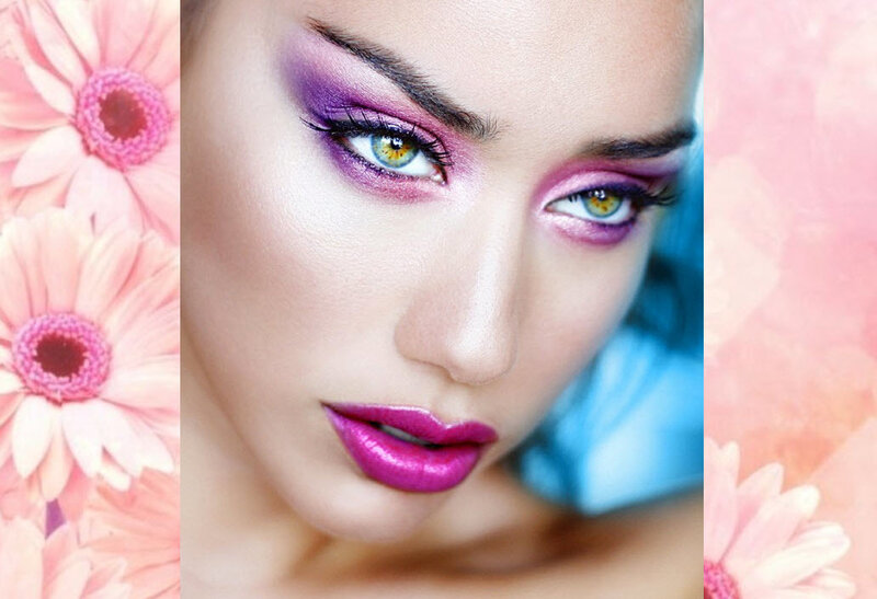 Woman with Colorful Makeup — Purple, Dramatic, Photograph, Flowers