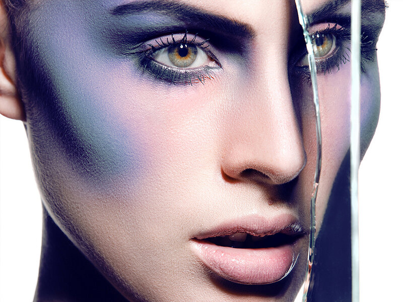 Woman with Colorful Makeup — Purple, Dramatic, Photograph, Glass