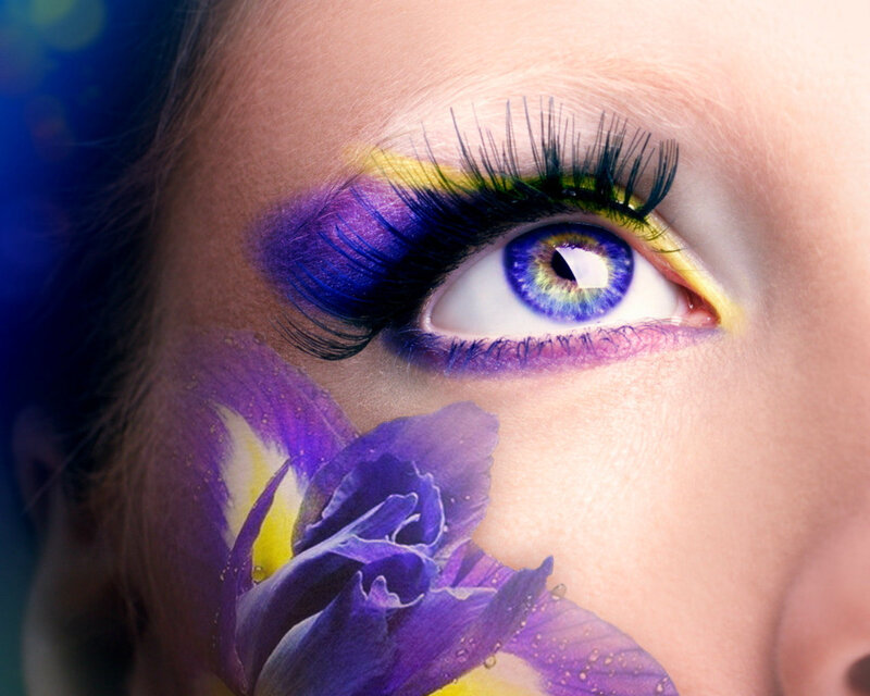 Woman with Colorful Makeup — Purple, Dramatic, Photograph, Iris Flower