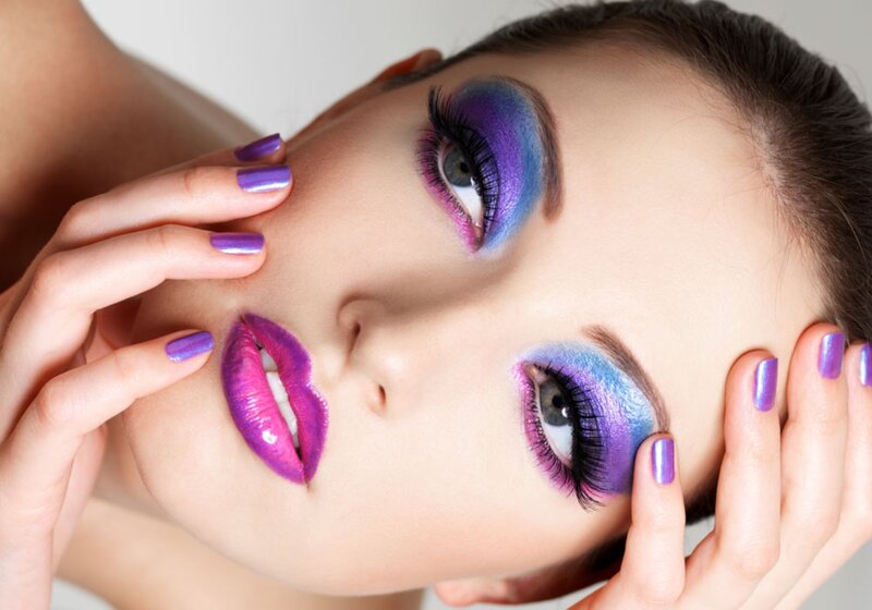 Woman with Colorful Makeup — Purple, Dramatic, Photograph, Nails, Eyes