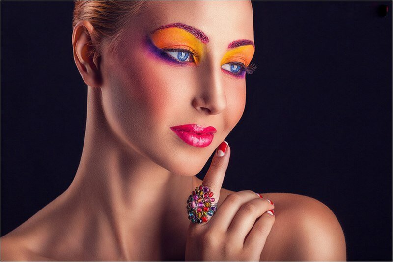 Woman with Colorful Makeup — Purple, Dramatic, Photograph, Ring